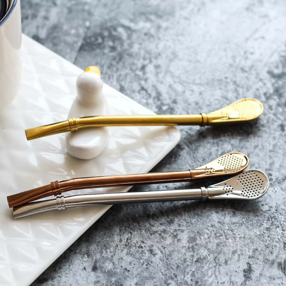 

Metal straw reusable Straw Spoon Strainer Filter 304 Stainless Steel Shaker Mixing Tea Coffee Party Kitchen Wedding Gift Teaware
