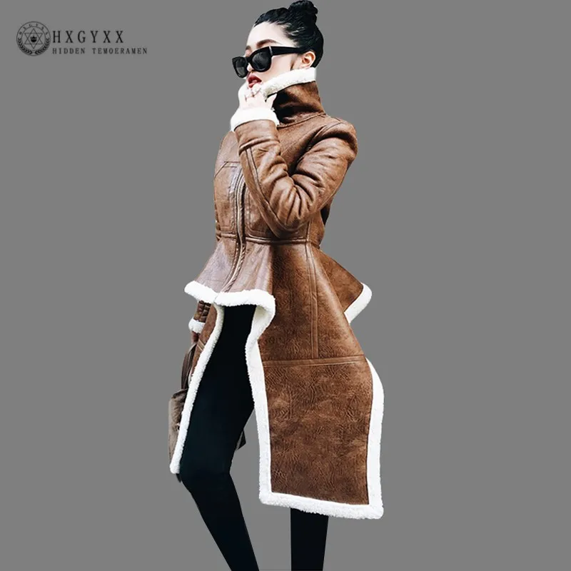 

Irregular Faux Leather Jacket Women Imitation Sheepskin Coats Thick Slim Lamb Wool Shearling Jacket Winter Outwear 2019 Okd708