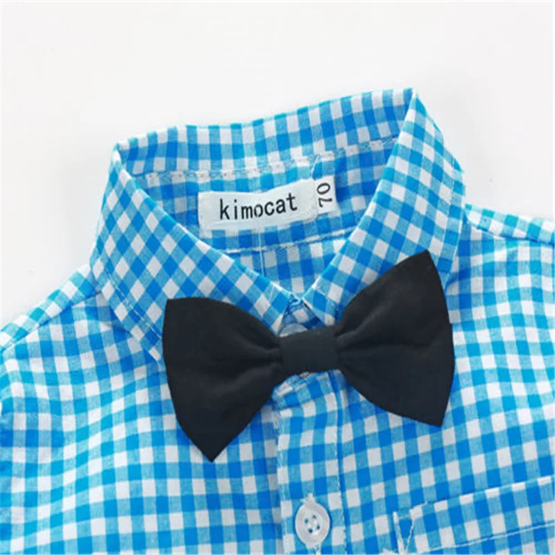 CANIS/Детская рубашка в клетку с галстуком-бабочкой для маленьких мальчиков+ штаны на подтяжках, комплект со штанами комплект одежды из 2 предметов, деловой костюм для свадьбы для мальчиков