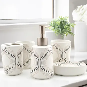 

Domestic Ceramic Products Bath Lotion Bottle Joint Geometrical Rays Soap Box Toothbrush Bathroom Accessories