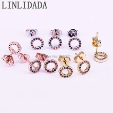 10 пар новомодное очарование микро проложить Радуга круглые, с цирконом круг серьги гвоздики, для девушек женщин