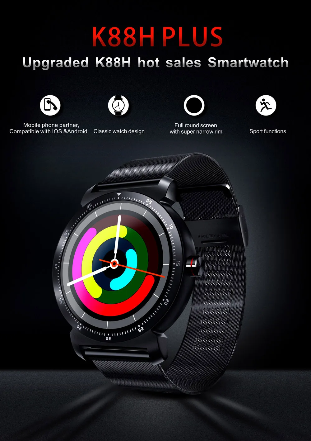 

CACGO K88HPLUS BT Smartwatch Pedometer Women Men Heart Rate Monitor 1.3in IPS Screen Smart Watch Wearable Devices