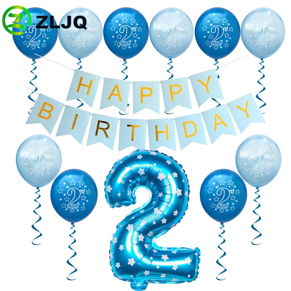 ZLJQ baby boy Happy 2nd день рождения латексные воздушные шары 32 дюймов номер фольги