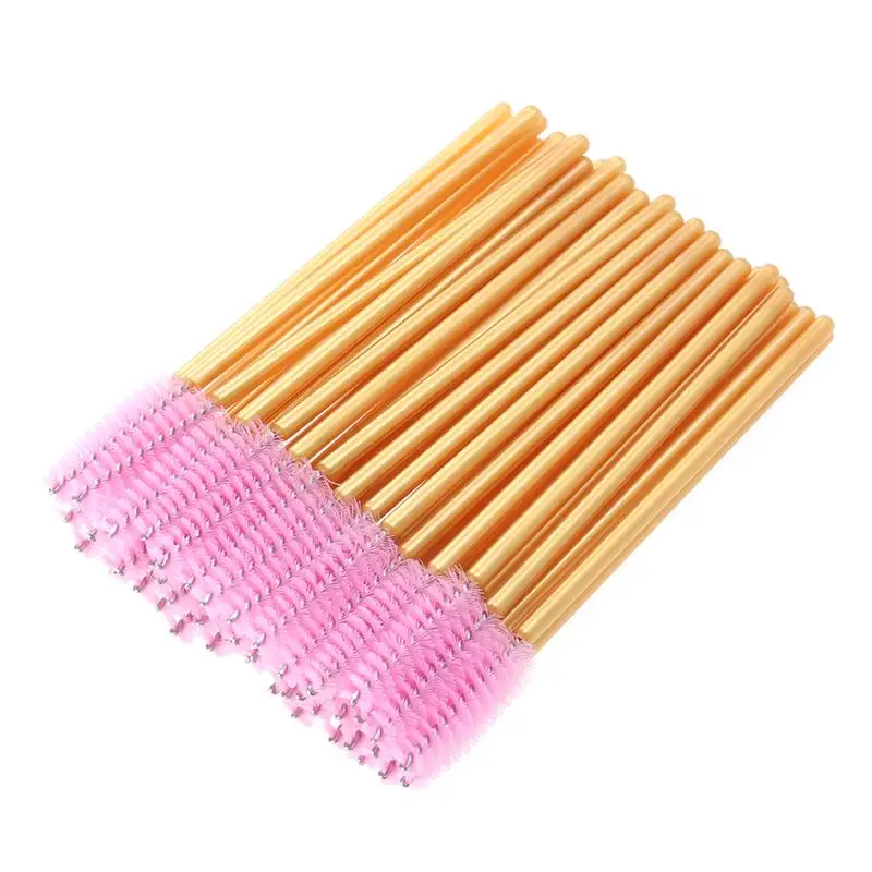 

50 Pcs Disposable Eyelash Brushes Mascara Wand Applicator Colored Makeup Brushes Protable Eyelash Volume (Gold Rod, Pink Brush)