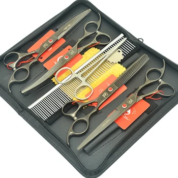 

Meisha 7.0" Professional Pet Grooming Scissors for Dog Japan 440c Straight & Curved Cutting Thinning Shears Set with Forceps Bag