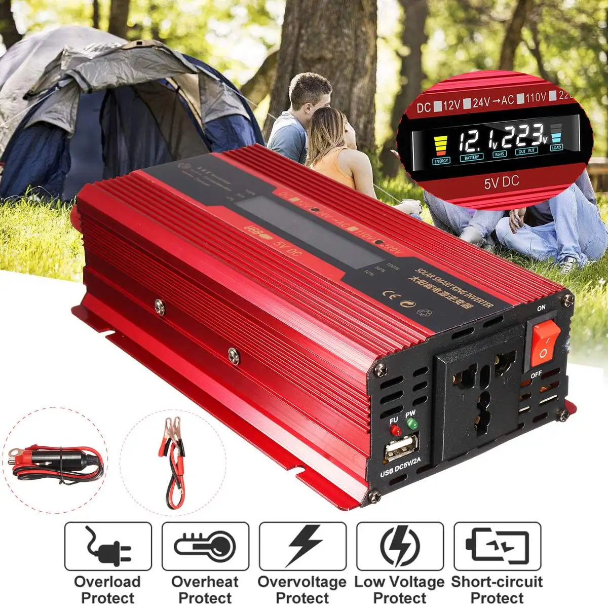 

Solar Inverter 12V/24V 220V 600W 1200W P eak Power Inverter Voltage Convertor Transformer DC 12V/24V To AC 220V LCD Inversor