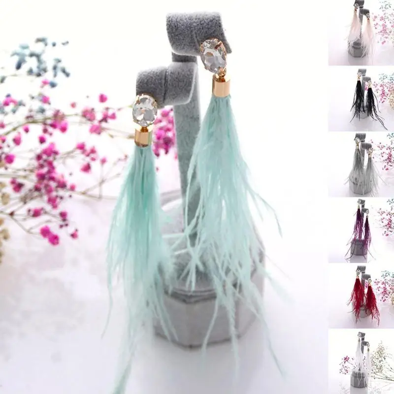 

Retro Ancient Long Tassel Drop Earrings Multicolor Earings Fashion Feather Ostrich Hair Metal Flower Palace Party Accessories