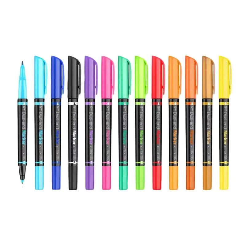 

Oil-based Double-headed Marker 12-color Set Double-headed Marker Pen School Office Supplies
