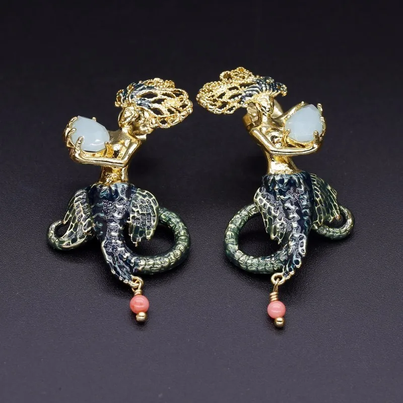 

Enamel Glaze Mermaid Series Zircon The Crowd Woman Drip Earrings Ear Nail Woman