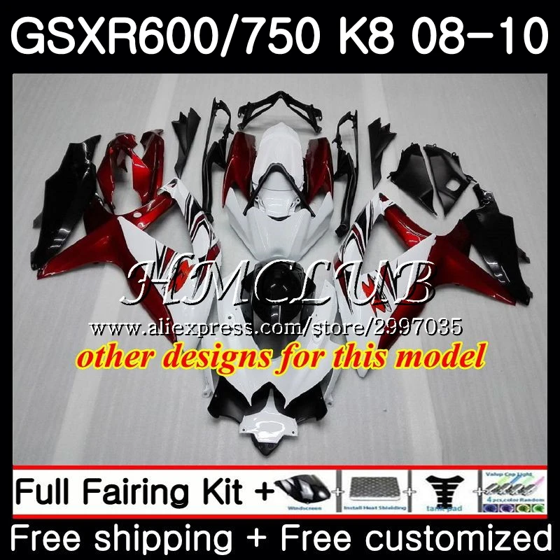 Корпус для SUZUKI GSXR 600 750 08 GSXR600 2008 2009 2010 29HC6 GSX R750 K8 GSXR750 09 10 Обтекатели Wine red hot