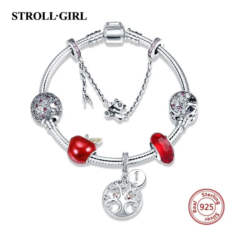 Роскошная Серебряная цепочка в виде змеи, 925 пробы, с милыми бусинами, браслет, модный, сделай сам, ювелирное изделие для женщин, подарок