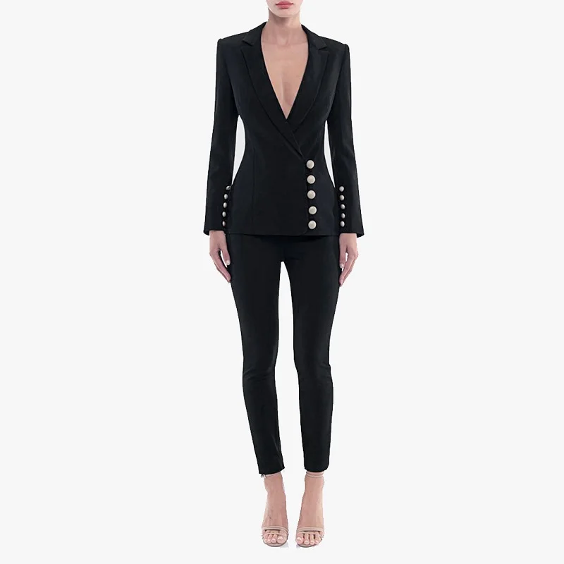 black and gold trouser suit