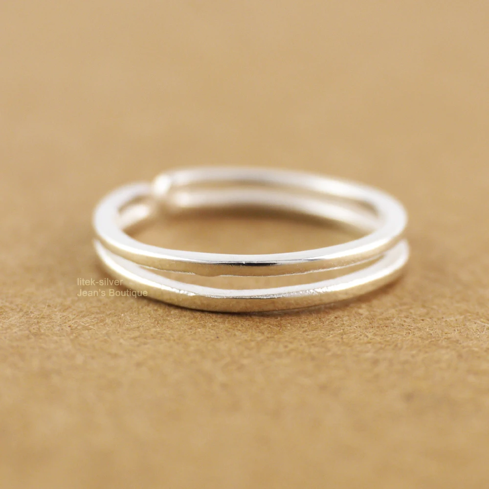 

925 Solid Sterling Silver 2 Bands Adjustable Knuckle Midi Mid Finger Toe Pinkie Ring Size 3.5 A3399
