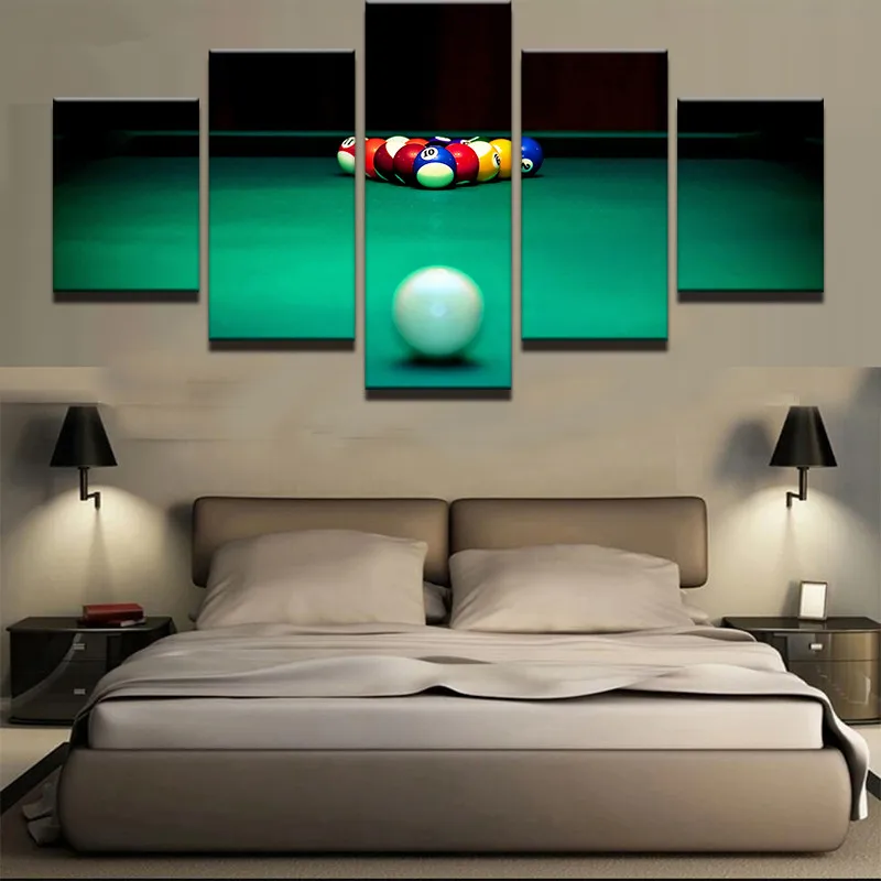 Canvas Wall Art Pictures Modular Framework Home Decor 5 Pieces Beautiful Color Billiards Painting HD Prints Sports Poster | Дом и сад