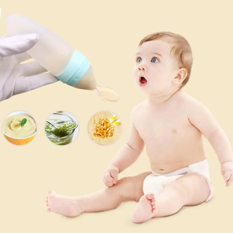 

Squeezing Feeding Bottle Silicone Training Newborn Baby Rice Spoon Utensils Supplement Feeder Safe Tableware Tools New Creative