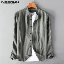 Весна, мужские рубашки в полоску с длинным рукавом, повседневные рубашки, простые свободные мужские футболки, осенние Рубашки