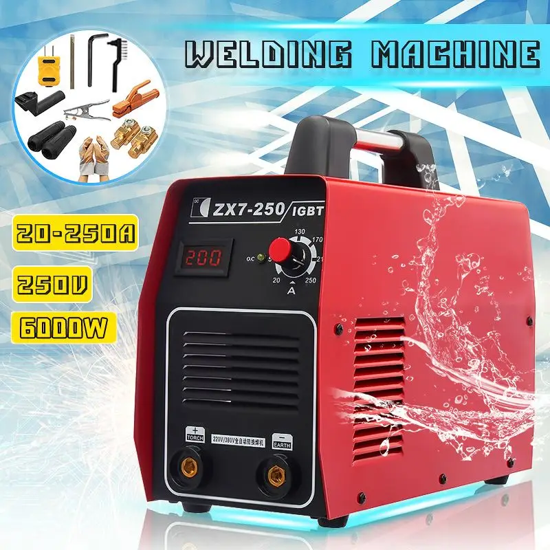 

20-250A 6000W Mini Electric ARC Welding Welders Machine Handheld Digital Display MMA IGBT Inverter DC Full Copper w/Accessories
