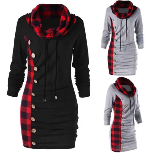  Women Winter Long Sleeve Turtle Neck Jumper Hoodies Sweatshirt Dress Casual Top new