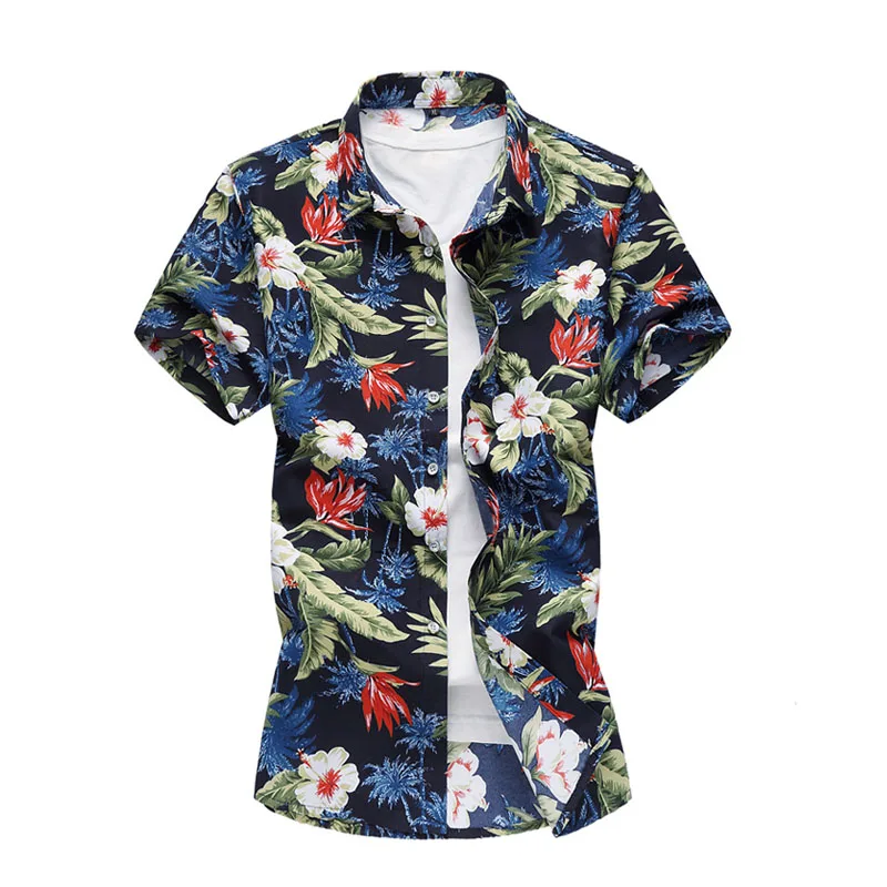 High Quality Mens Flower Shirt Summer Male Short Sleeve Shirt Casual Cotton  Slim Fit Shirts 666 Blue Asian 5XL 90kg-100kg price from kilimall in Kenya  - Yaoota!