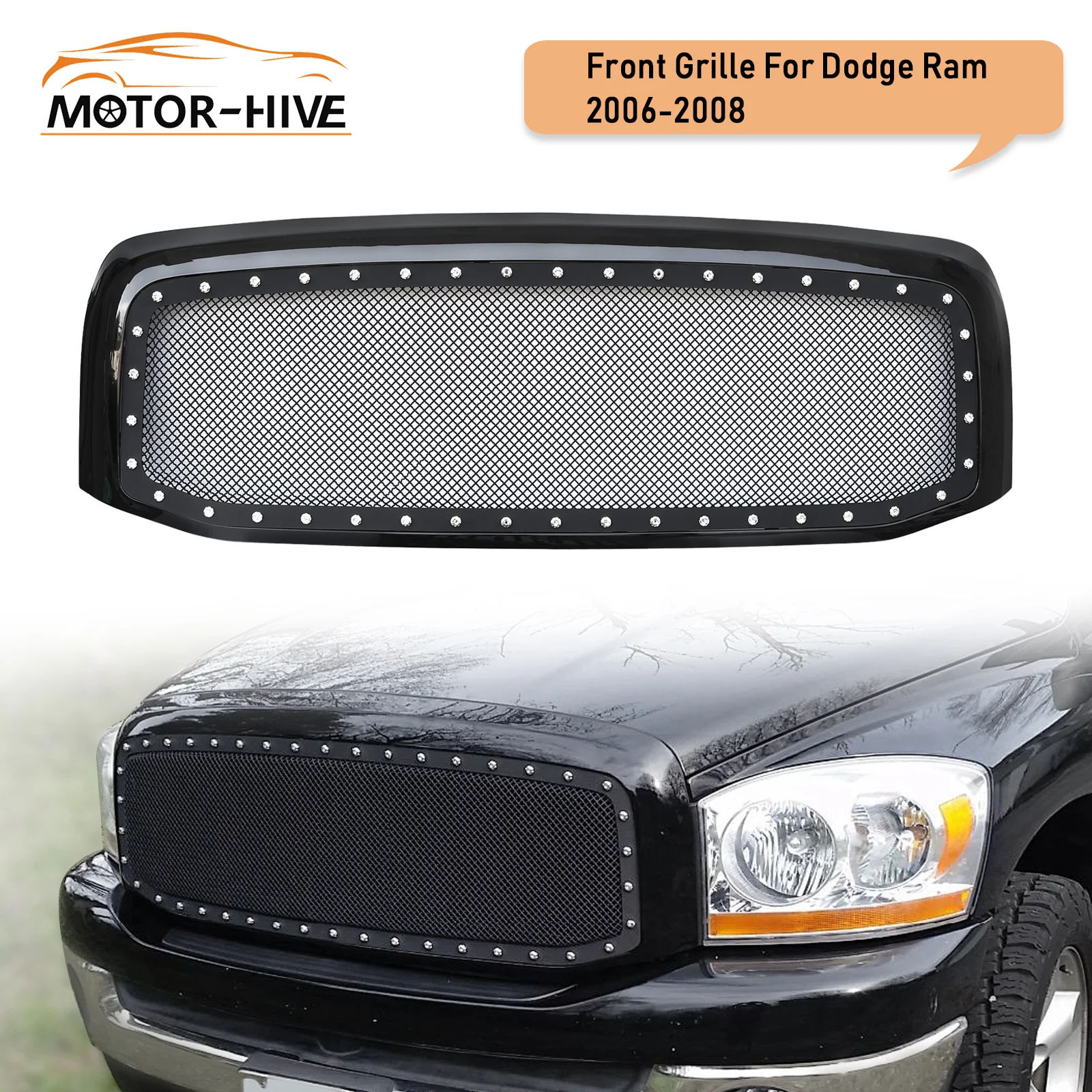 For 2006 2008 Dodge Ram 1500 SS Rivet Type Mesh Front Bumper Grille