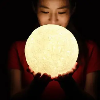 

3D Print Moon LED Lamp Touch Switch Brightness Adjustable with Wooden Stand Night light 2 Lamp Types 7.9 Inch