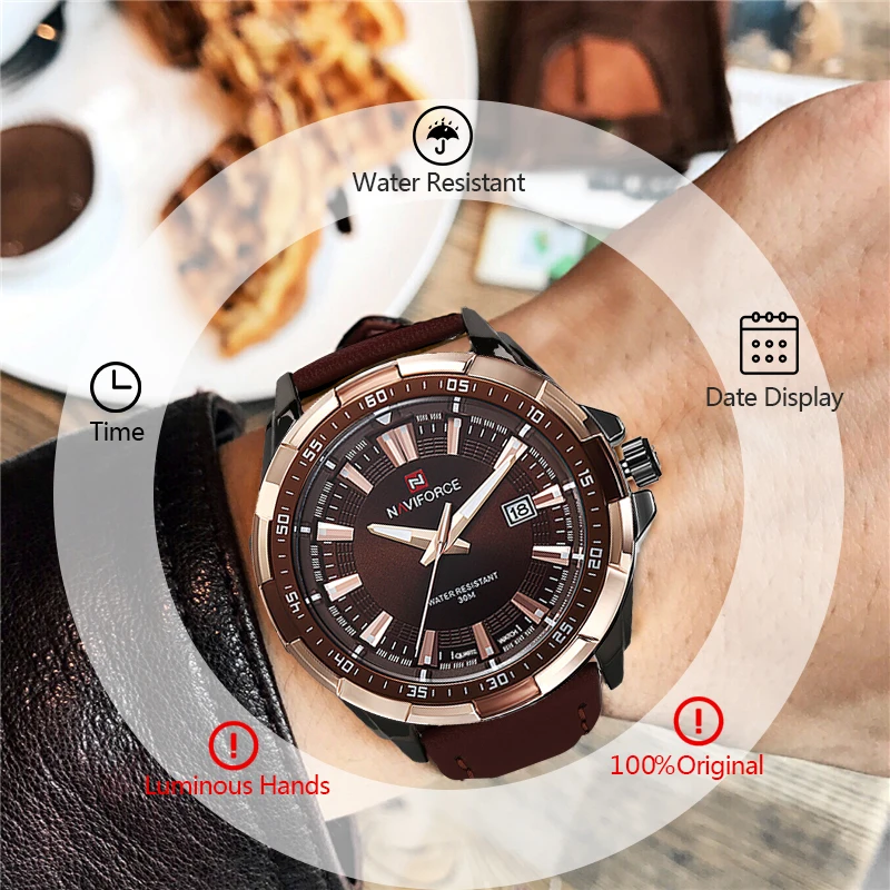 

Original NAVIFORCE Watch Men Fashion Men's Leather Analog Quartz Wrist Watch Waterproof Military Male Clock Relogio Masculino