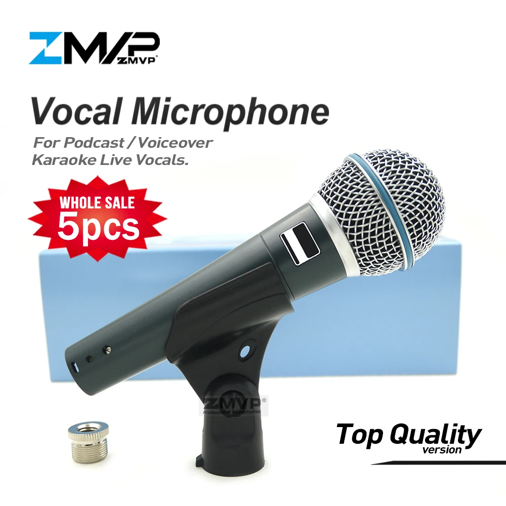 

5pcs Top Quality Version Super-cardioid Live Vocals Karaoke Dynamic 58A Wired Microphone Podcast Microfone Voiceover Mic