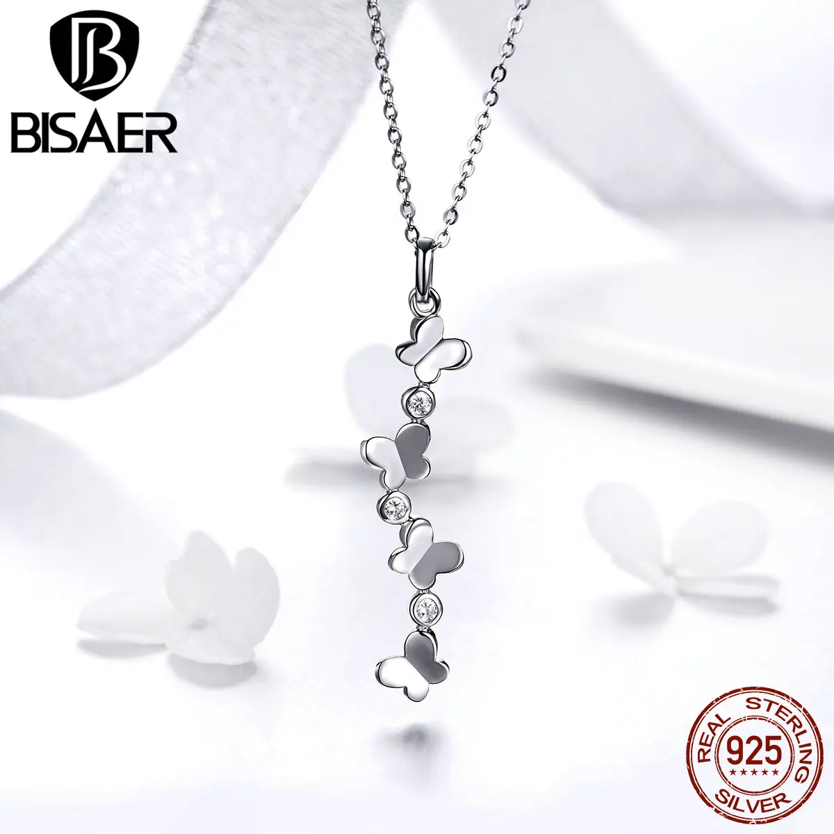 

BISAER Insta Style 925 Sterling Silver Multiple Butterfly Pendant Necklaces Chocker For Women Party Wedding Accessories HVN051