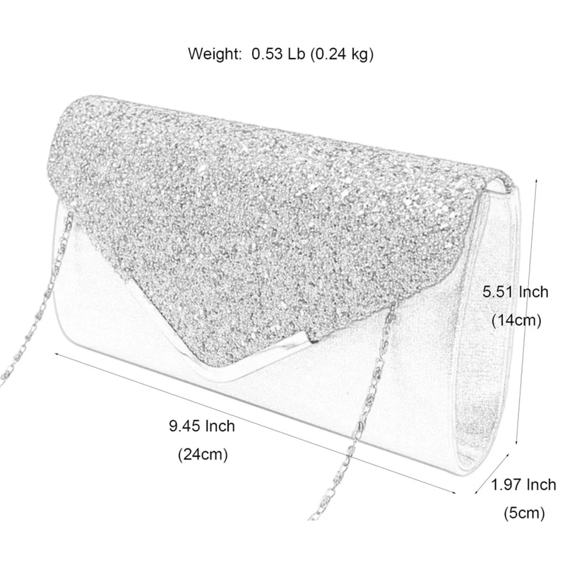 Женская Блестящая Сумочка-конверт, вечерняя сумочка, блестящие вечерние сумки, блестящая сумка на плечо(серебро