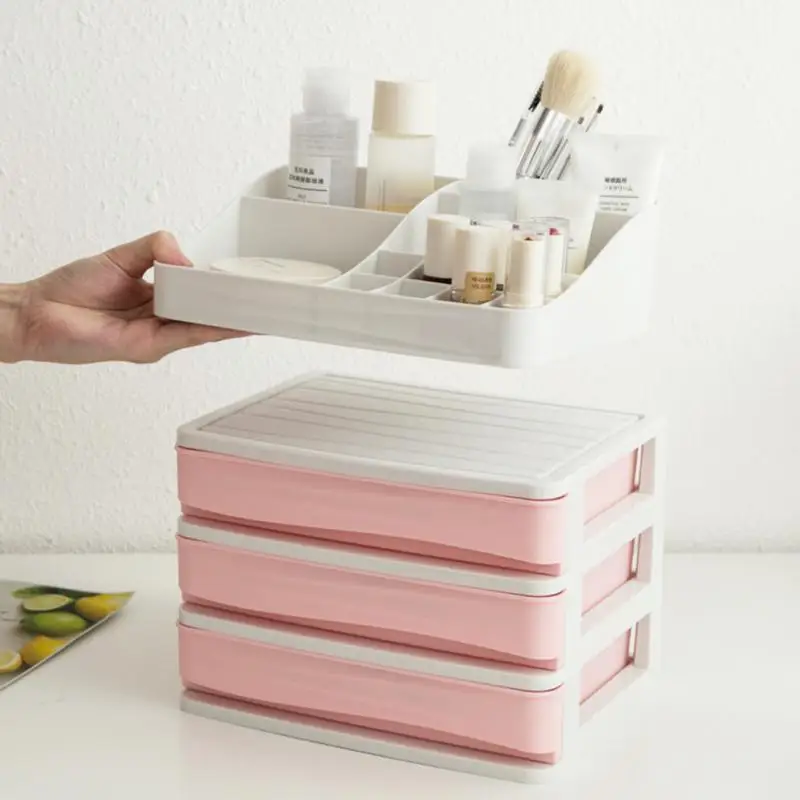 Лучший Пластик косметический ящик для макияжа Органайзер для хранения косметических принадлежностей, Литейный Ящик Контейнер для рабочего стола хранения различных вещей чехол(3-Слои+ перегородка коробка
