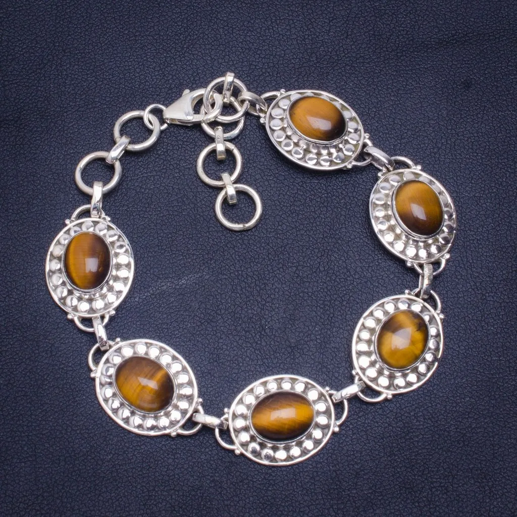 

Natural Tiger Eye Handmade Unique 925 Sterling Silver Bracelet 7-8.25" A2935