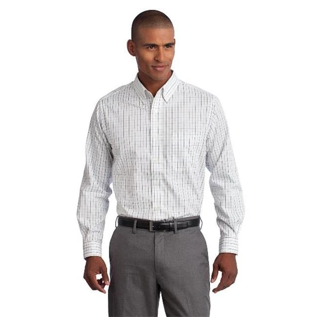 Port Authority S642 Tattersall Easy Care Long Sleeve Shirt Blue &amp Navy - Extra Large |