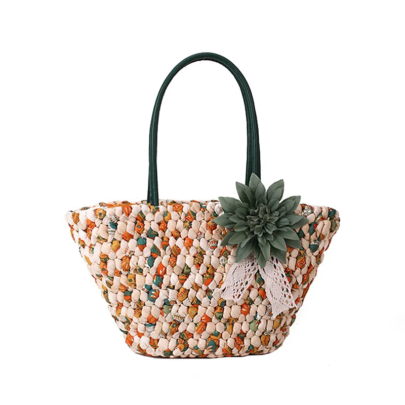 

2019 Summer Beach Straw Weaving Bucket Bag Flower Seaside Shoulder Diagonal Female Bag Large Capacity Fashion Bohemian Handbag
