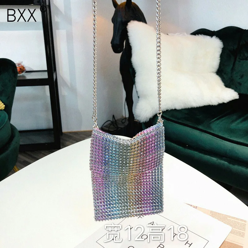 

[BXX] 2019New Pattern Summer Colorful Imitate Diamond Rhinestone Can Hold Mobile Phone Single Chain Messenger Shoulder Bag LM824