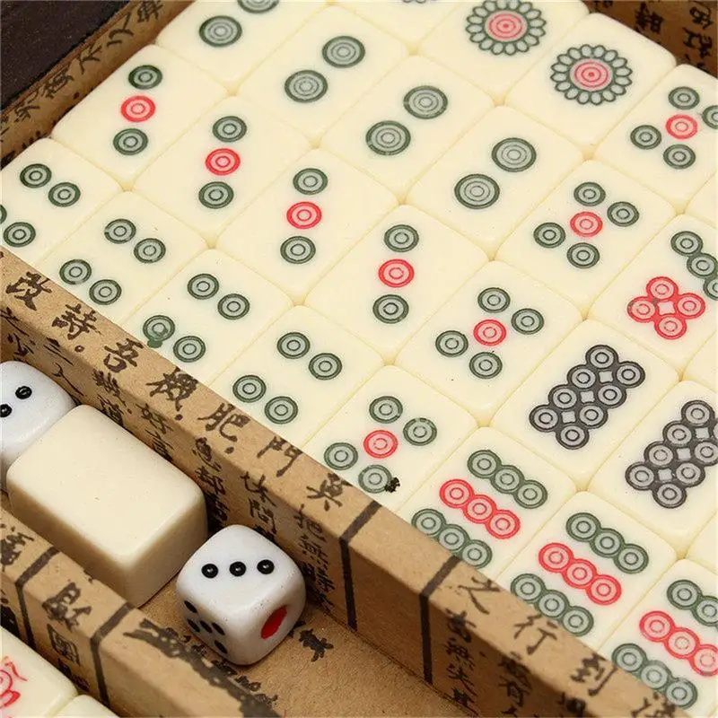144 шт Путешествия Mahjong портативный Mah-jongg с Archaistic кожаной коробкой и руководство на английском языке(случайный Рисунок коробки доставки
