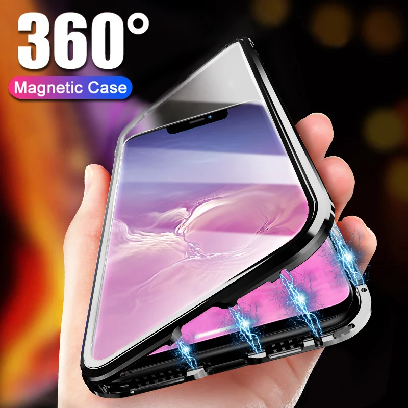 Magnetic Adsorption Case For iPhone X XR XS MAX 8 7 Plus Metal Magnet Case For iPhone 7 8 Plus 6 6S Back Cover Glass Cases Funda