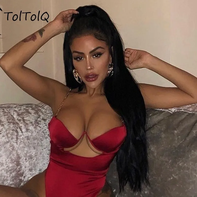 Женский комбинезон с цепочкой TolTolQ клубный открытой спиной лето 2019 | Женская