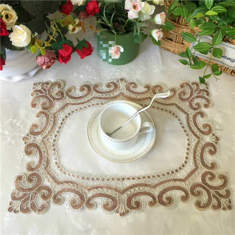 

Luxury Transparent Mesh Placemat Cup Coaster Mug Kitchen Wedding Table Place Mat Cloth Tea Coffee Doily Pad Christmas Decoration