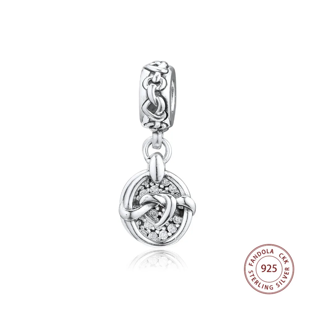 

Fits Europe Bracelet 925 Sterling Silver Clear CZ Knotted Heart Dangle Charms Beads for Jewelry Making Kralen