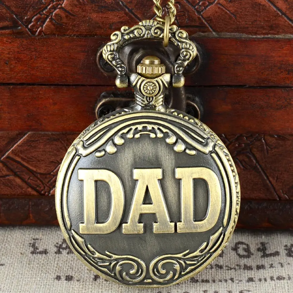 

New Arrivals Bronze DAD Quartz Pocket Watch Chains Antique Men Women Pendant Necklace Clock Gift