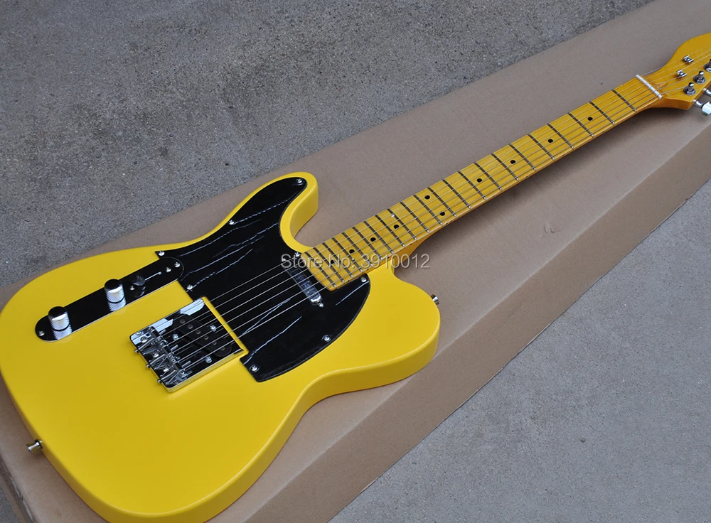 

Factory High Quality Yellow Electric Guitar with Left Handed,Chrome Hardware,Black Pickguard