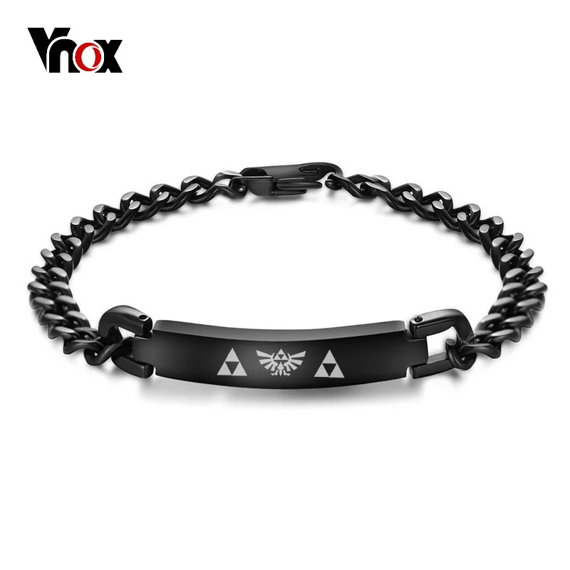 

Vnox 7mm The Legend of Zelda Black ID Bracelet For Men Bangle Stainless Steel Link Chain 8" Male Casual Daily Jewelry