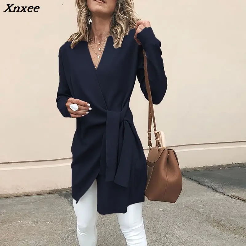 

Women irregular bandage lace up long trench coat overcoat for female women v-neck long sleeve coats female outwear 2019 autumn