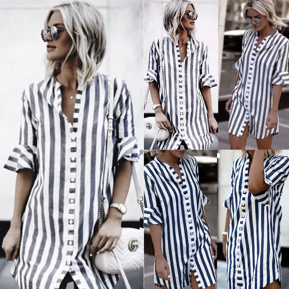 

Sexy Womens Tops and Blouses Plus Size Long Shirt clothes Gothic Striped Ladies Casual shirts Party Blouse Tops