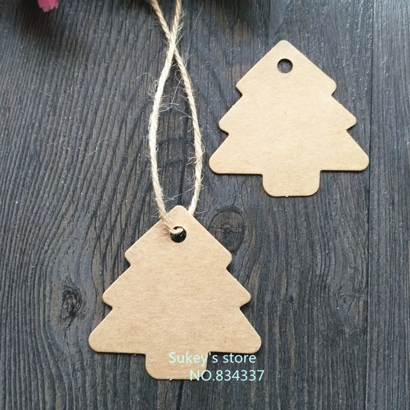 

50pcs/lot 5.4x5.5cm christmas tree blank label Vintage cowhide paper gift tags,bookmarks,message card diy decoration