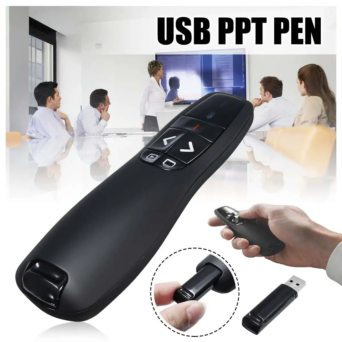 

Portable Mini Wireless USB Remote Control Clicker PPT PowerPoint Pointers Pen for Meeting Office School Supplies