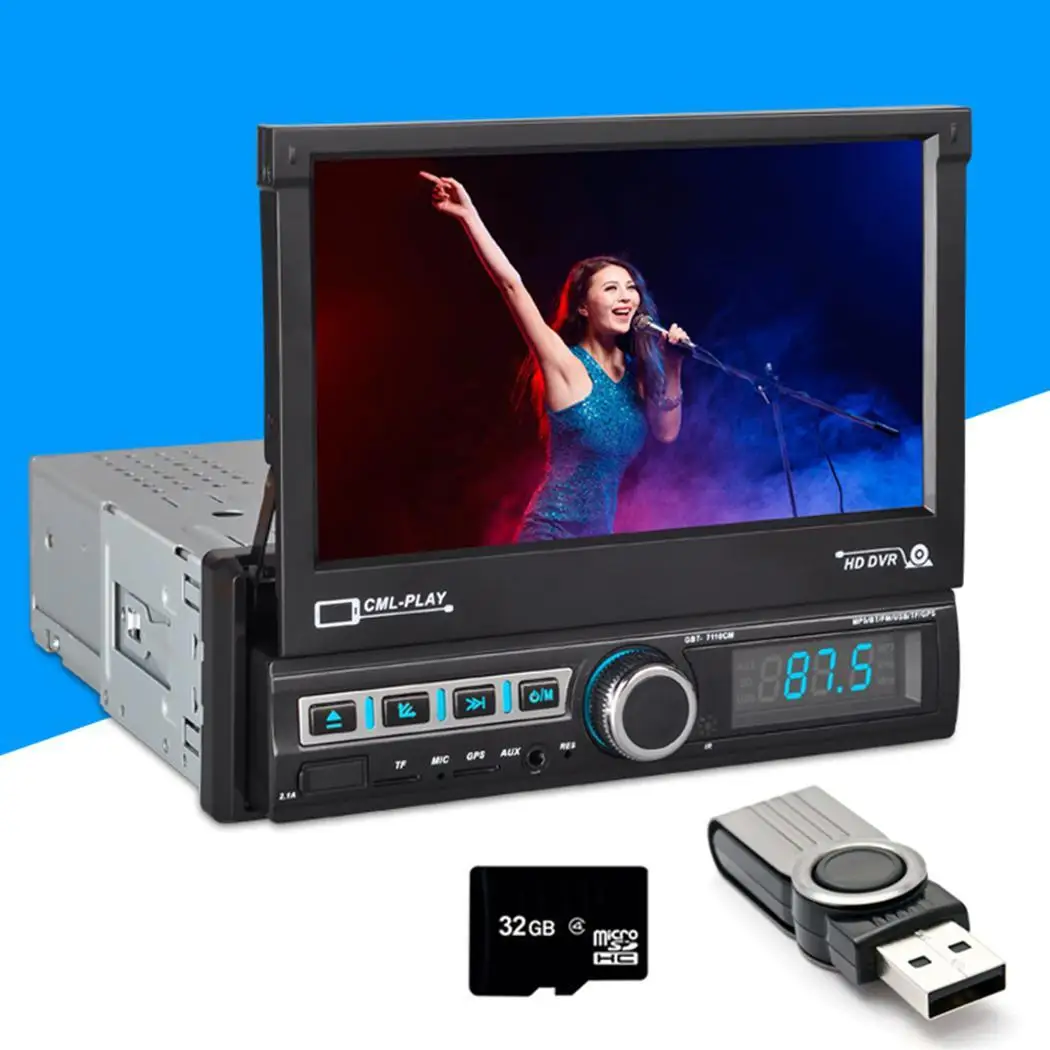 

7'' Car Stereo MP5 Player Single Din Car Radio Telescopic FM Bluetooth GPS Navigation Auto Multimedia Player with Camera TF USB