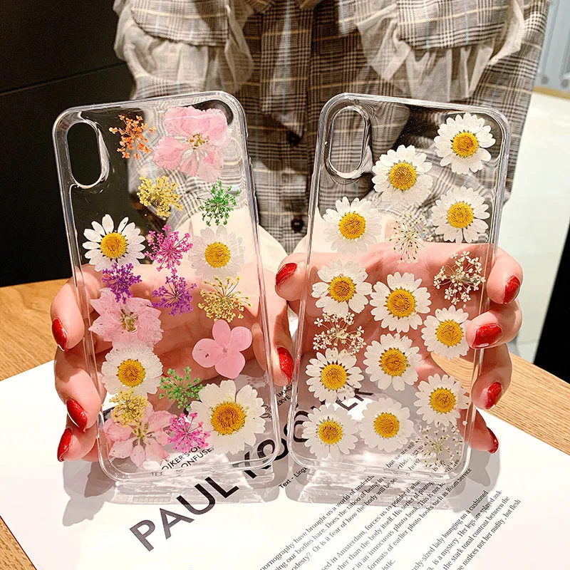 

Fashion Dried Real Flower Cases For iPhone XS Max XR Case Handmade Clear Soft Back Cover For iPhone 6 6S 7 8 Plus X Phone Case