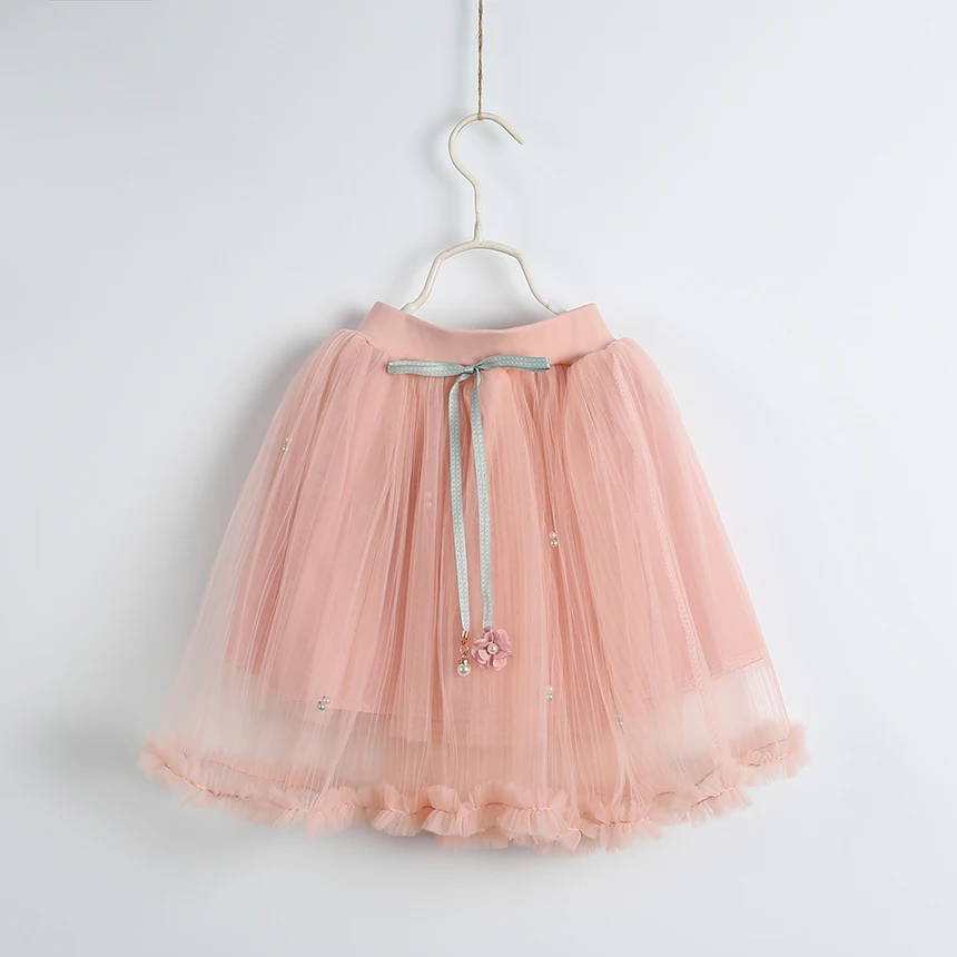 Wholesale Toddler Girl Chiffon Skirt Kids Fashion Bow Pearl Tutu Skirt