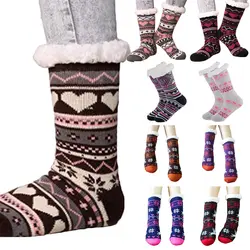Женские зимние носки, мягкие, теплые, уютные, пушистые, с флисовой подкладкой, рождественские, толстые носки, подарок с нескользящей